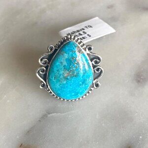 NEW Mojave Turquoise Tear Drop and Scrolled Sterling Silver Size 5